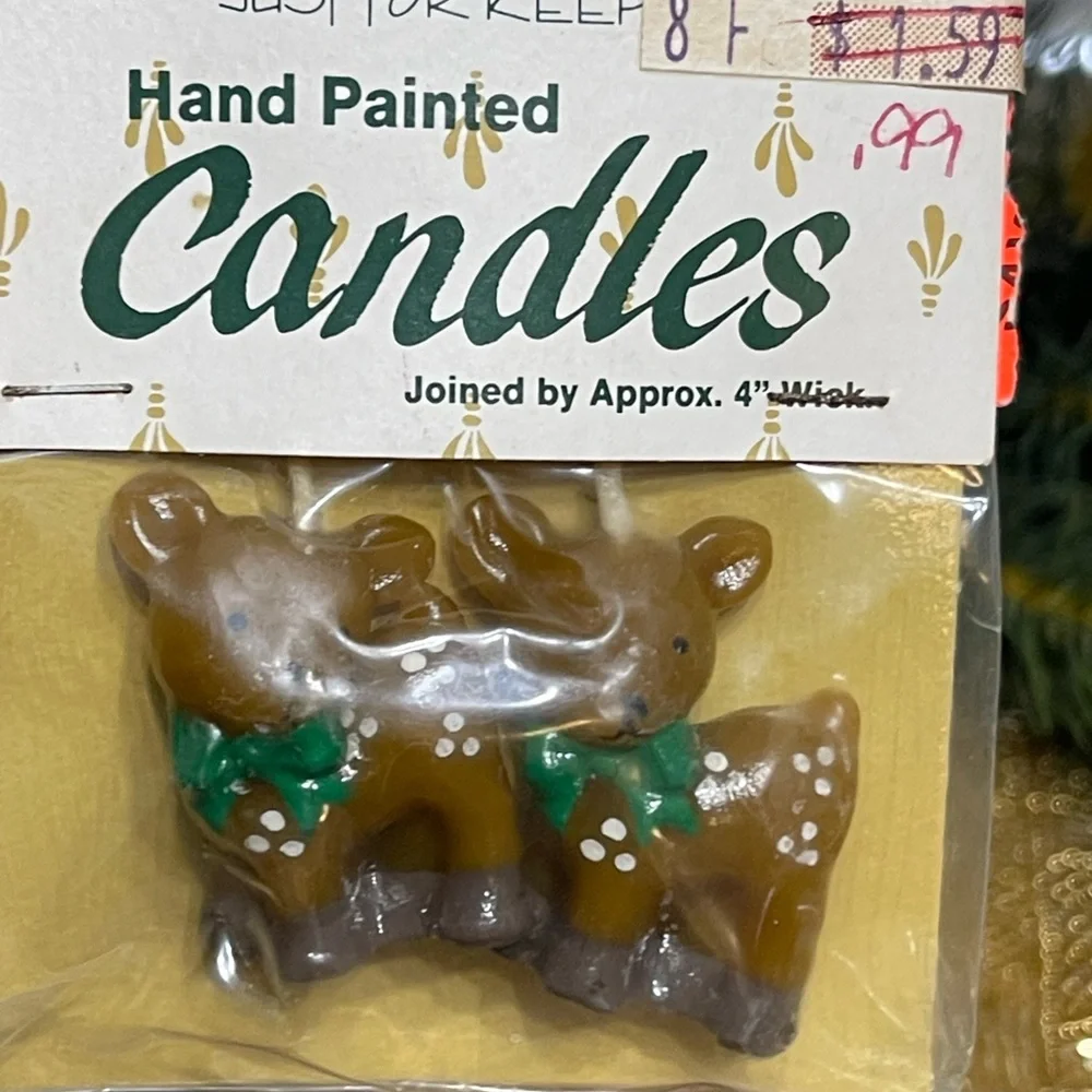 Hand painted  elves & reindeer candles vintage